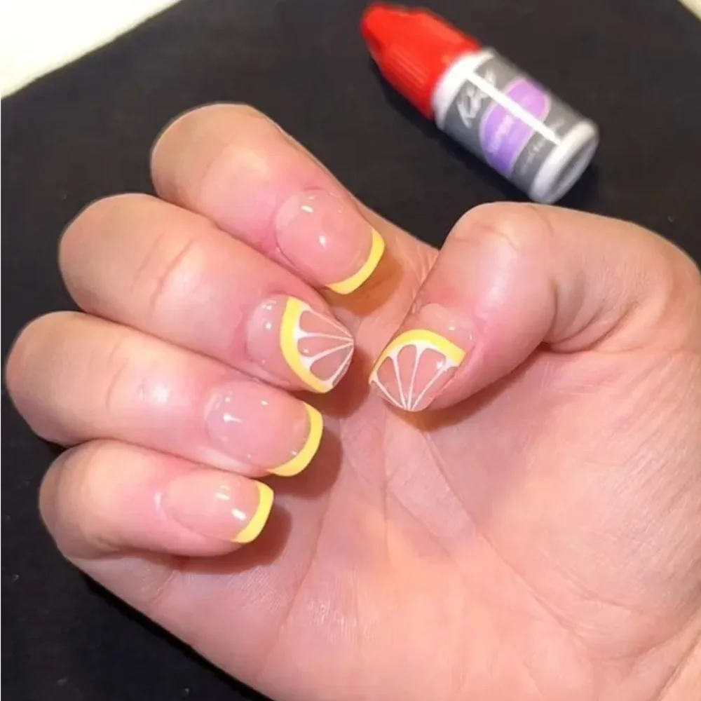 Summer lemon yellow French tip press on nails reusable 24 pcs short length NWT - Picture 6 of 15